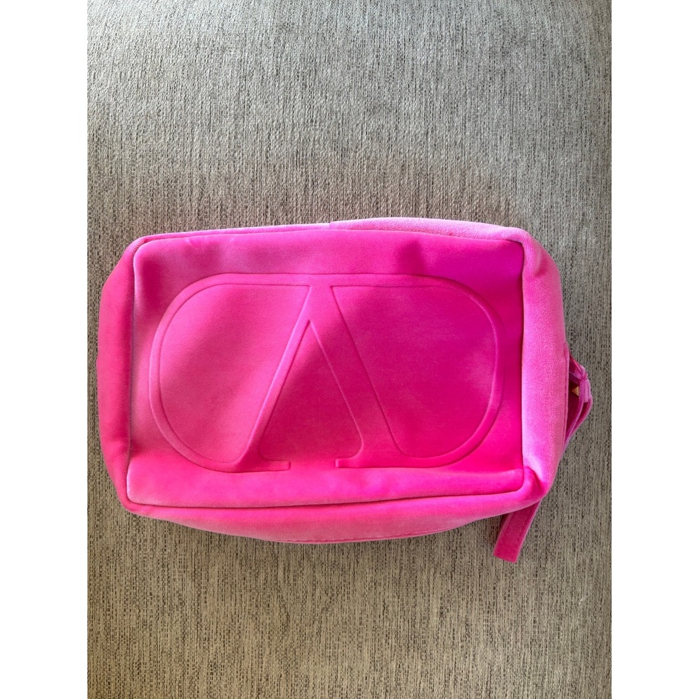 Valentino Parfums Pink Velvet V Logo Cosmetic Bag Makeup Pouch